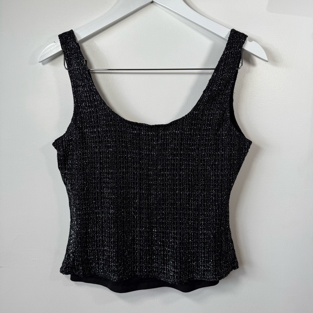 JS Collections Petite Black Metallic Textured Crop Tank Top – Size 8